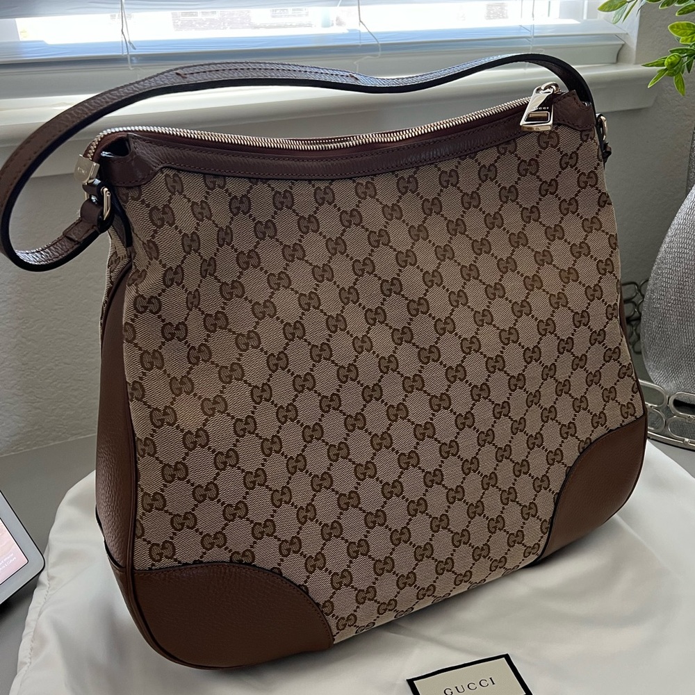 Gucci Bree Large Gg Guccissima Brown Canvas Hobo Bag